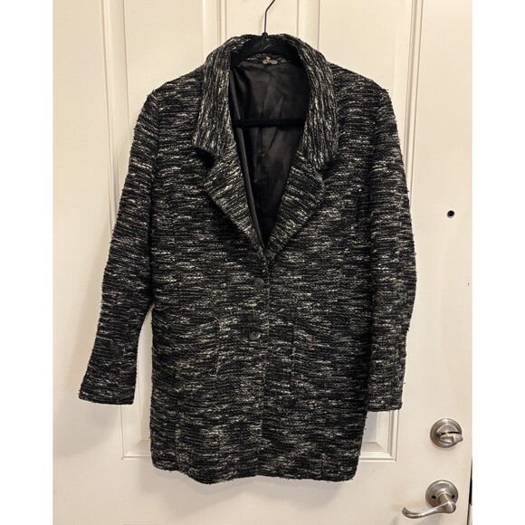 Free People Boucle Jacket Coat XS Tweed Boucle Textured Blazer Chevron - Picture 2 of 14